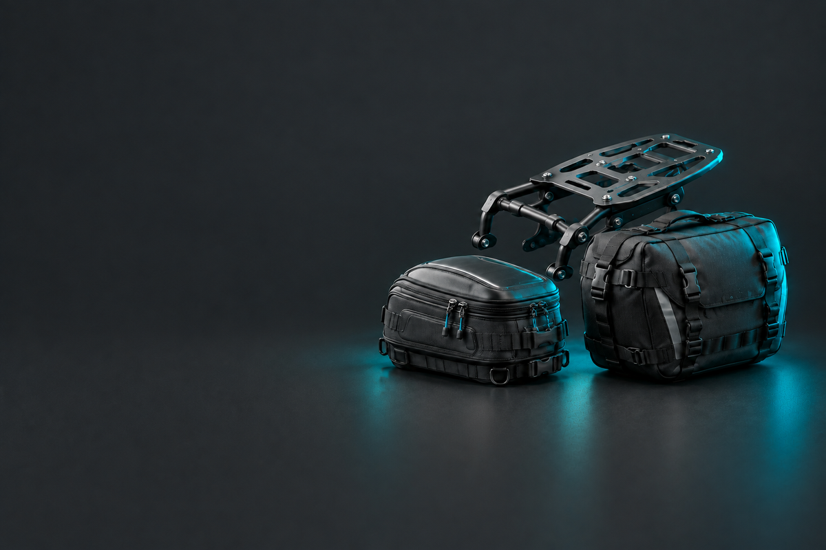 Motorcycle luggage bags and racks