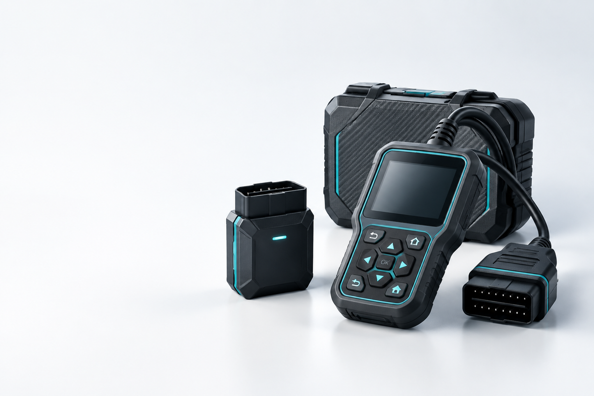 OBD2 diagnostic reader, OBD connector and automotive diagnostic tablet.