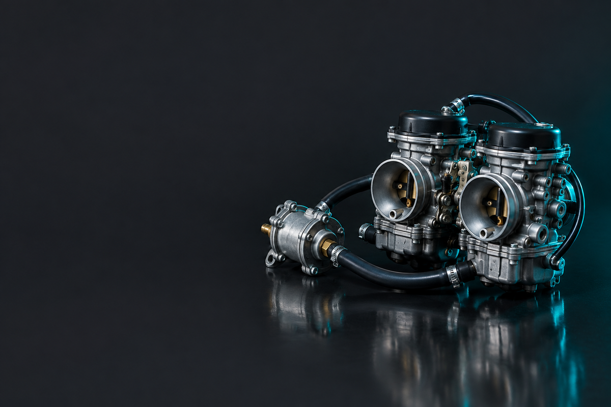 Motorcycle fuel system and carburettors