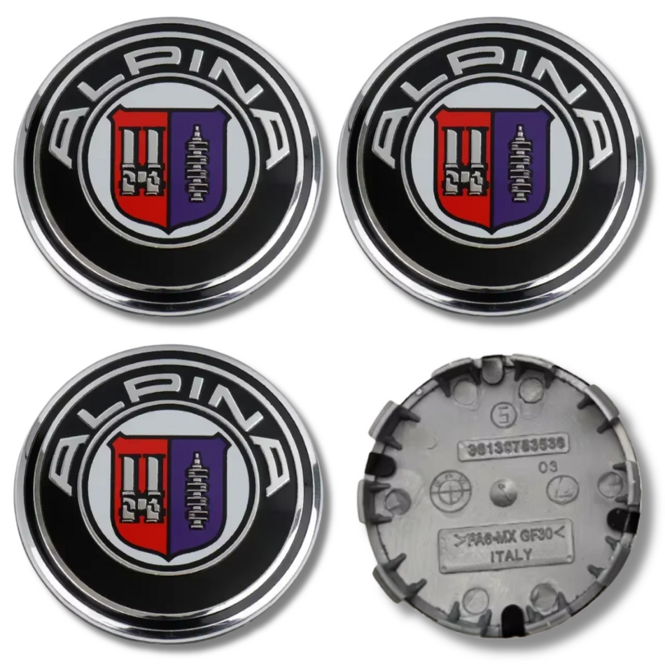 BMW 68mm Red plastic Centre Caps Set, set of 4, OEM 36136783536