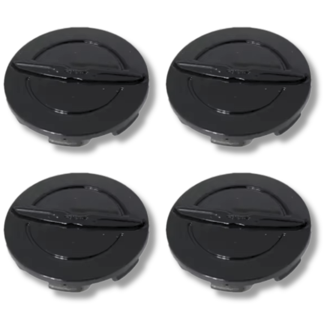 Chrysler 64mm Black plastic Centre Caps Set, set of 4, OEM 4895899AB