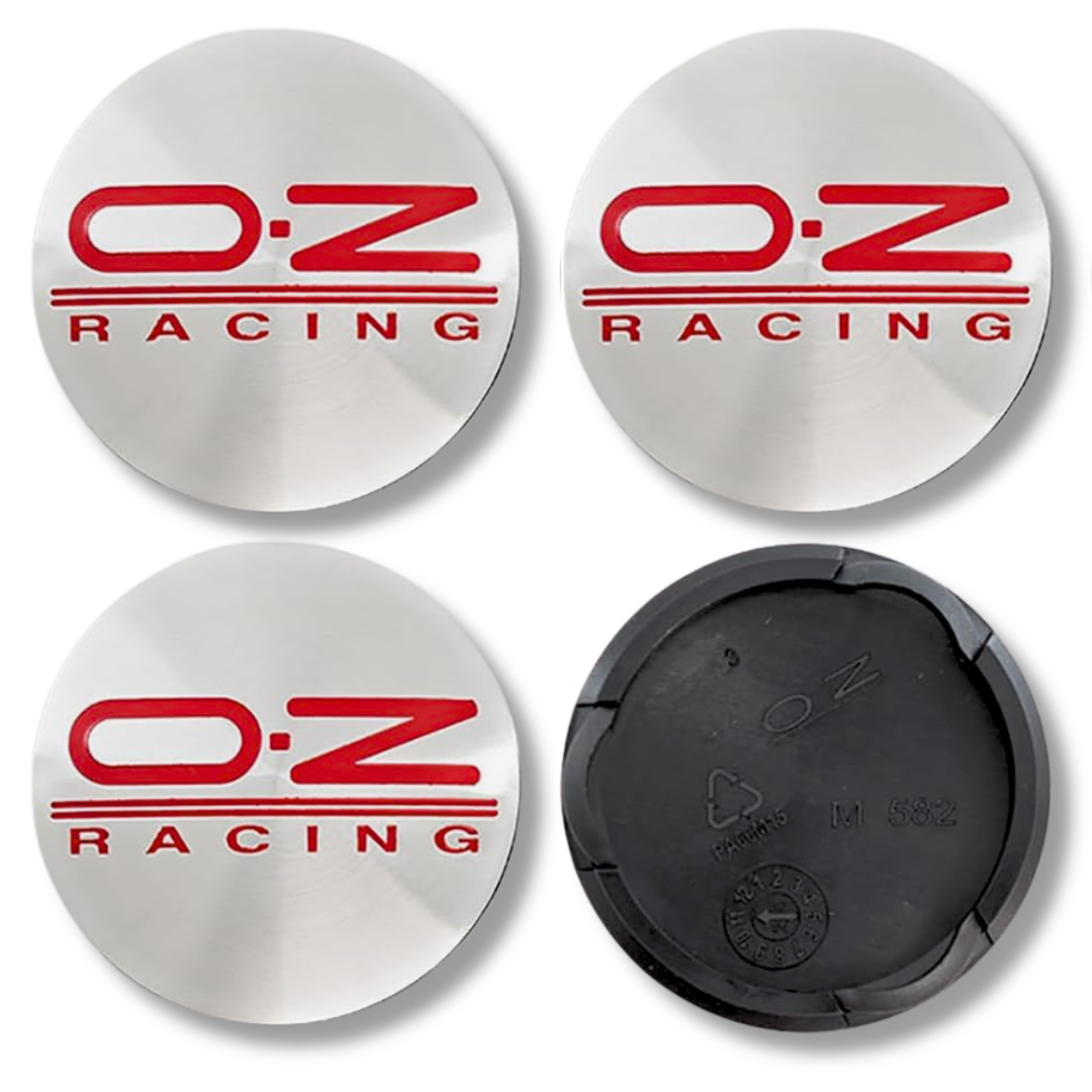 OZ Racing 55mm Silver Red plastic Centre Caps Set, set of 4, OEM M595