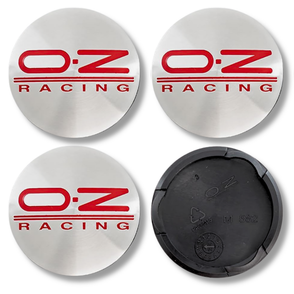 OZ Racing 55mm Silver Red plastic Centre Caps Set, set of 4, OEM M595