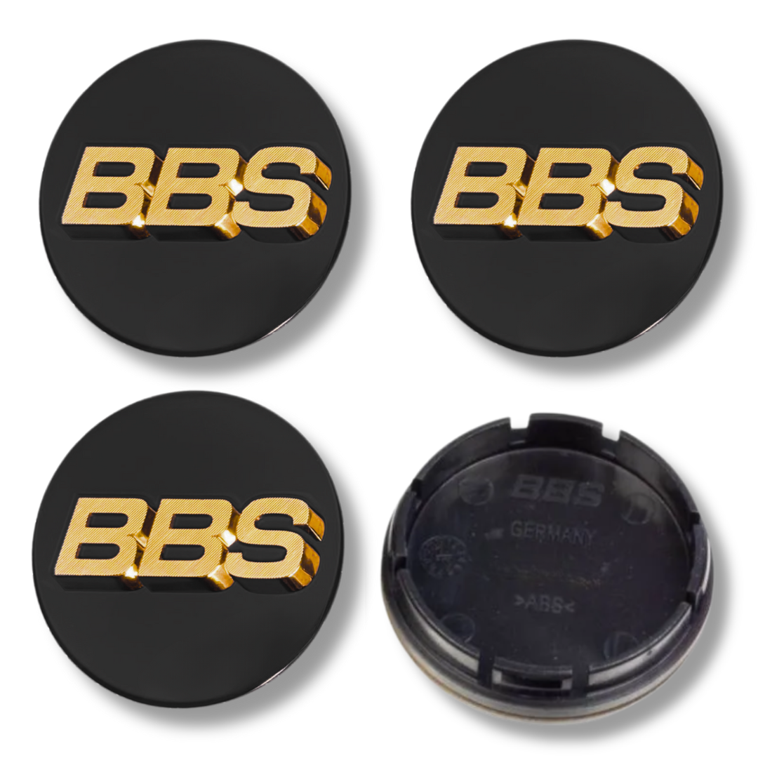 BBS 70mm Black Gold plastic Centre Caps Set, set of 4, OEM 56.24.073