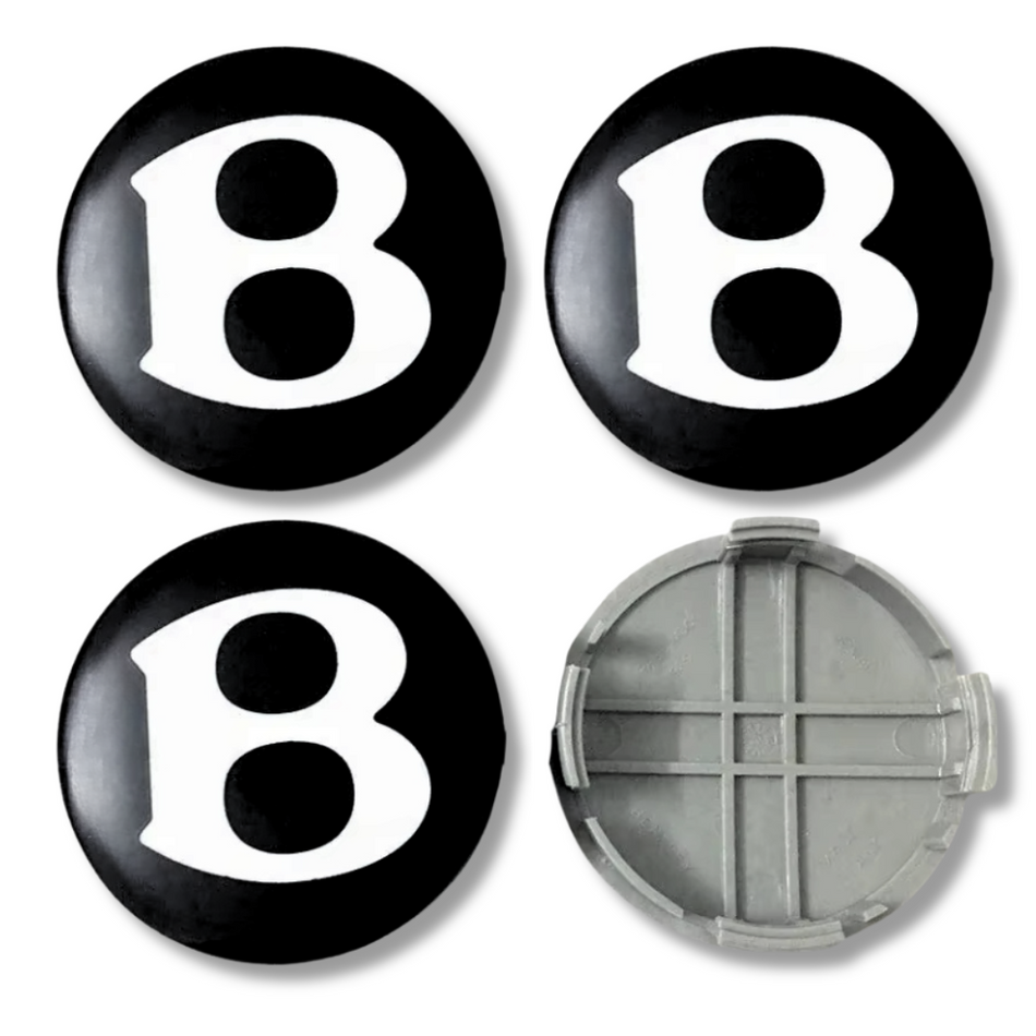Bentley 68mm Black plastic Centre Caps Set, set of 4, OEM 3W0601170