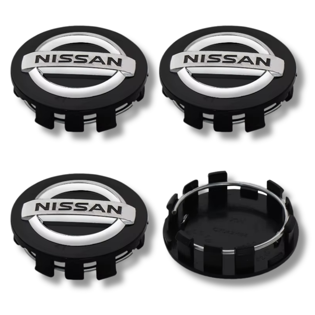 Nissan 54mm Black plastic Centre Caps Set, set of 4, OEM 40342-AU510