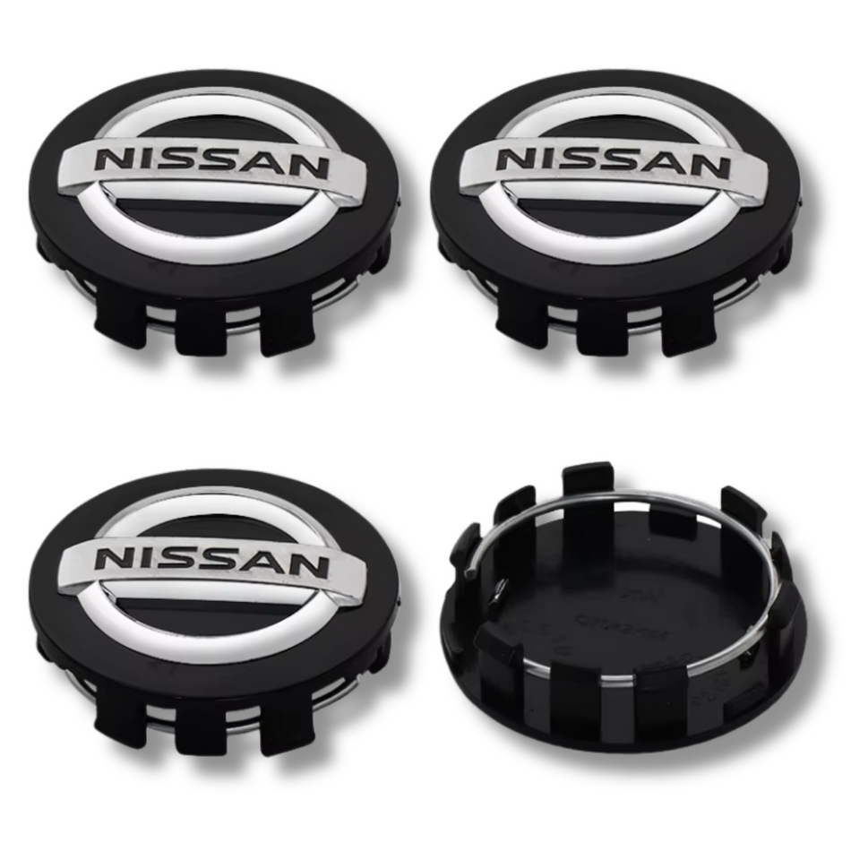 Nissan 54mm Black plastic Centre Caps Set, set of 4, OEM 40342-AU510