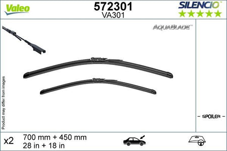 Tesla Model X Front Wiper Blade Set, Valeo OEM, OEM 107607600B, MPN 572301