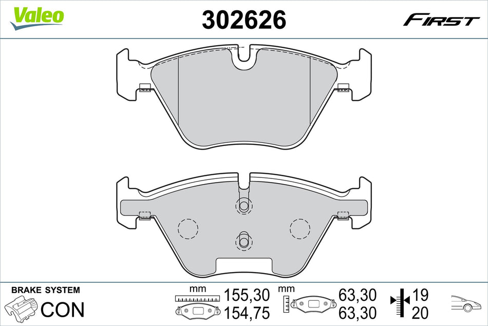BMW 5 Series Front Brake Pad Set, Valeo OEM, OEM 34 11 2 449 269, MPN 302626