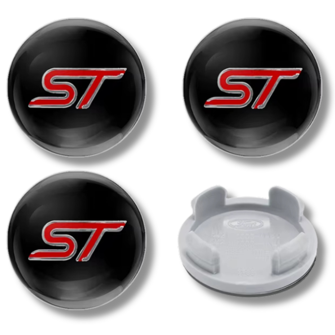Ford 54mm Red plastic Centre Caps Set, set of 4, OEM 1429118