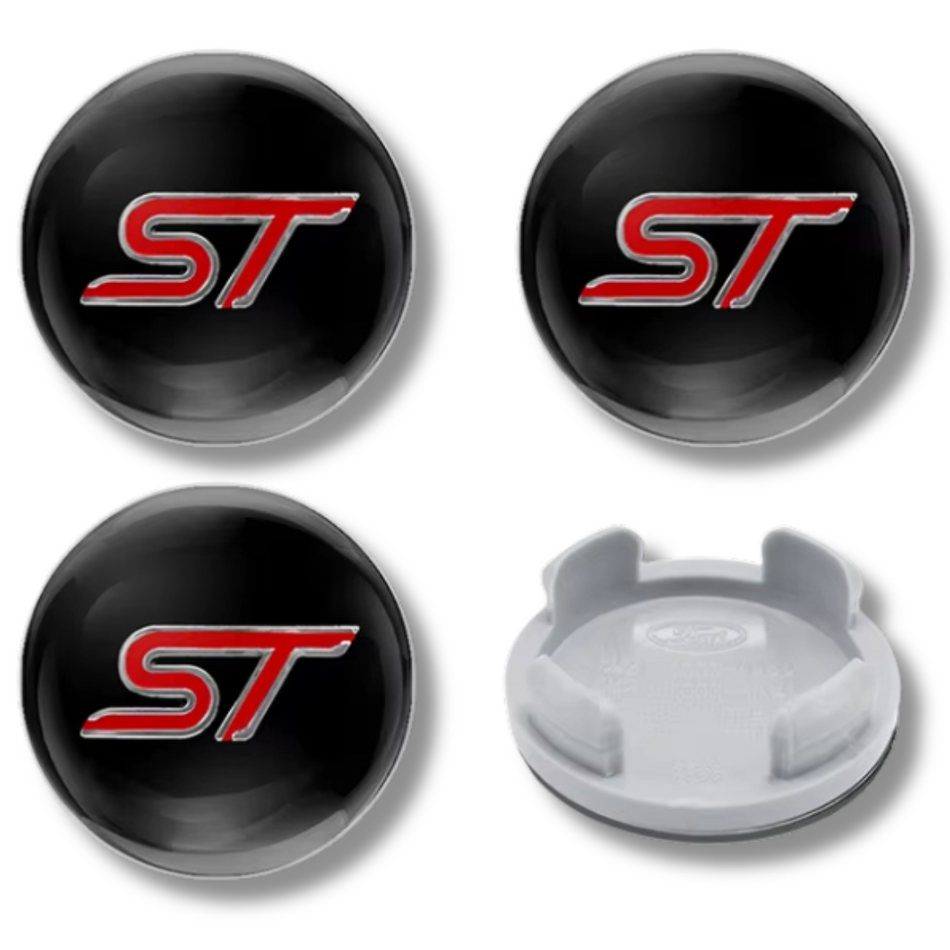 Ford 54mm Red plastic Centre Caps Set, set of 4, OEM 1429118