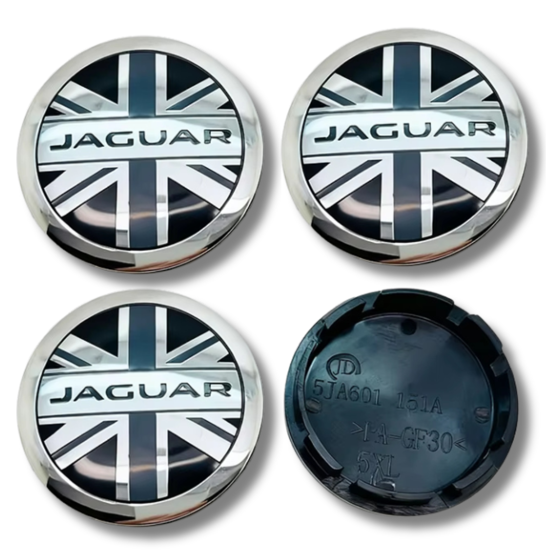 Jaguar 56mm Grey plastic Centre Caps Set, set of 4, OEM C2D47107 / T2H58379 / T2H58380