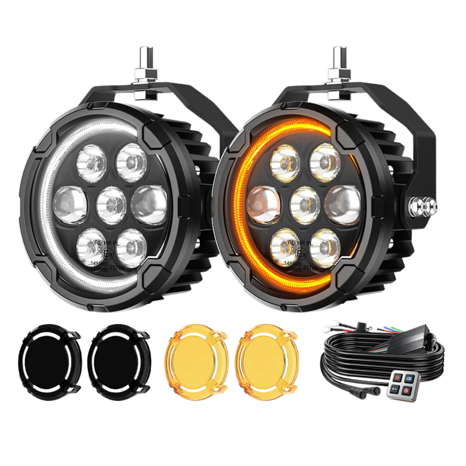 4.5" LED Motorcycle Driving Lights with White & Amber DRL (Pair) - 120W