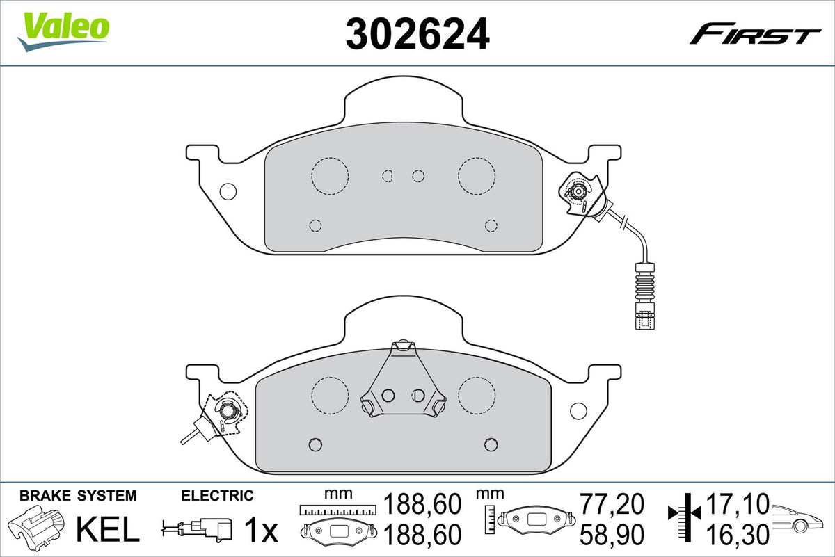 Mercedes-Benz ML-Class Front Brake Pad Set, Valeo OEM, OEM 1634200020, MPN 302624
