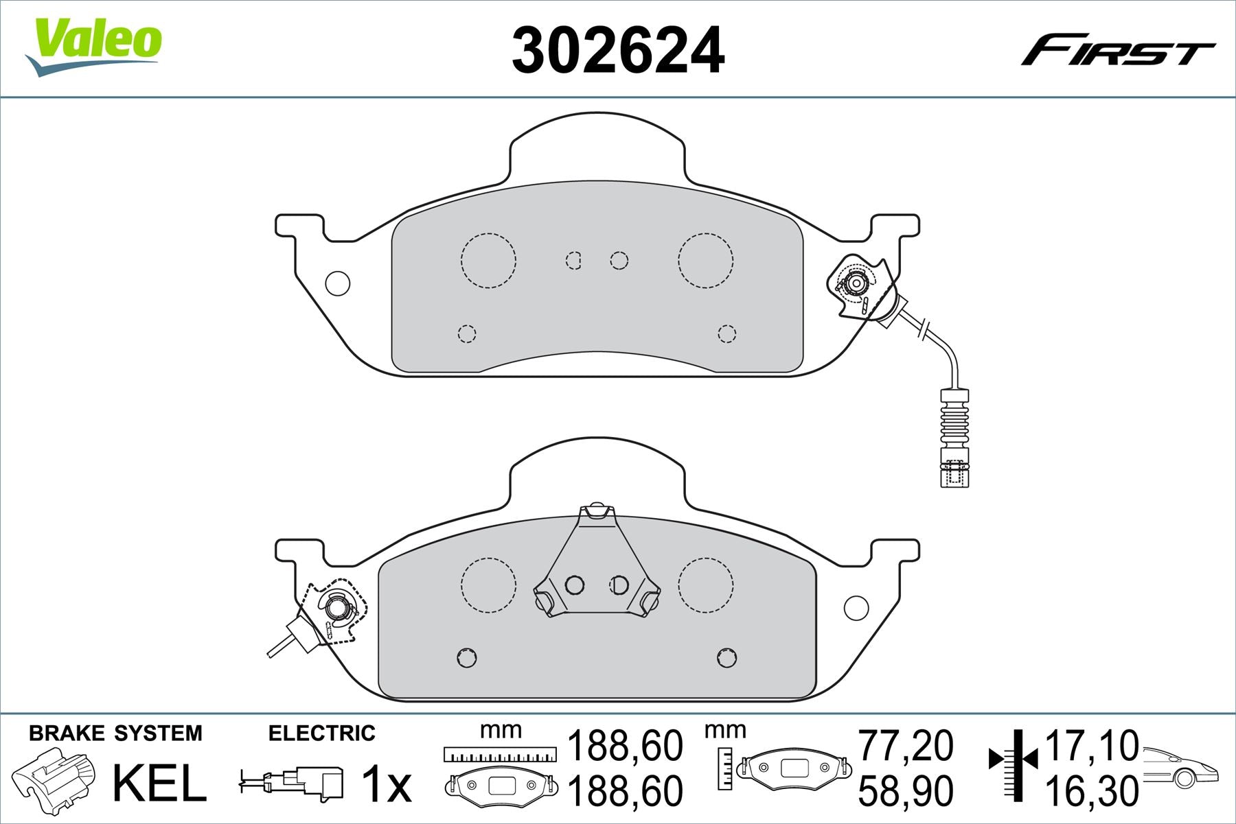 Mercedes-Benz ML-Class Front Brake Pad Set, Valeo OEM, OEM 1634200020, MPN 302624