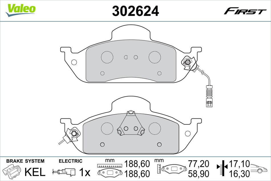 Mercedes-Benz ML-Class Front Brake Pad Set, Valeo OEM, OEM 1634200020, MPN 302624