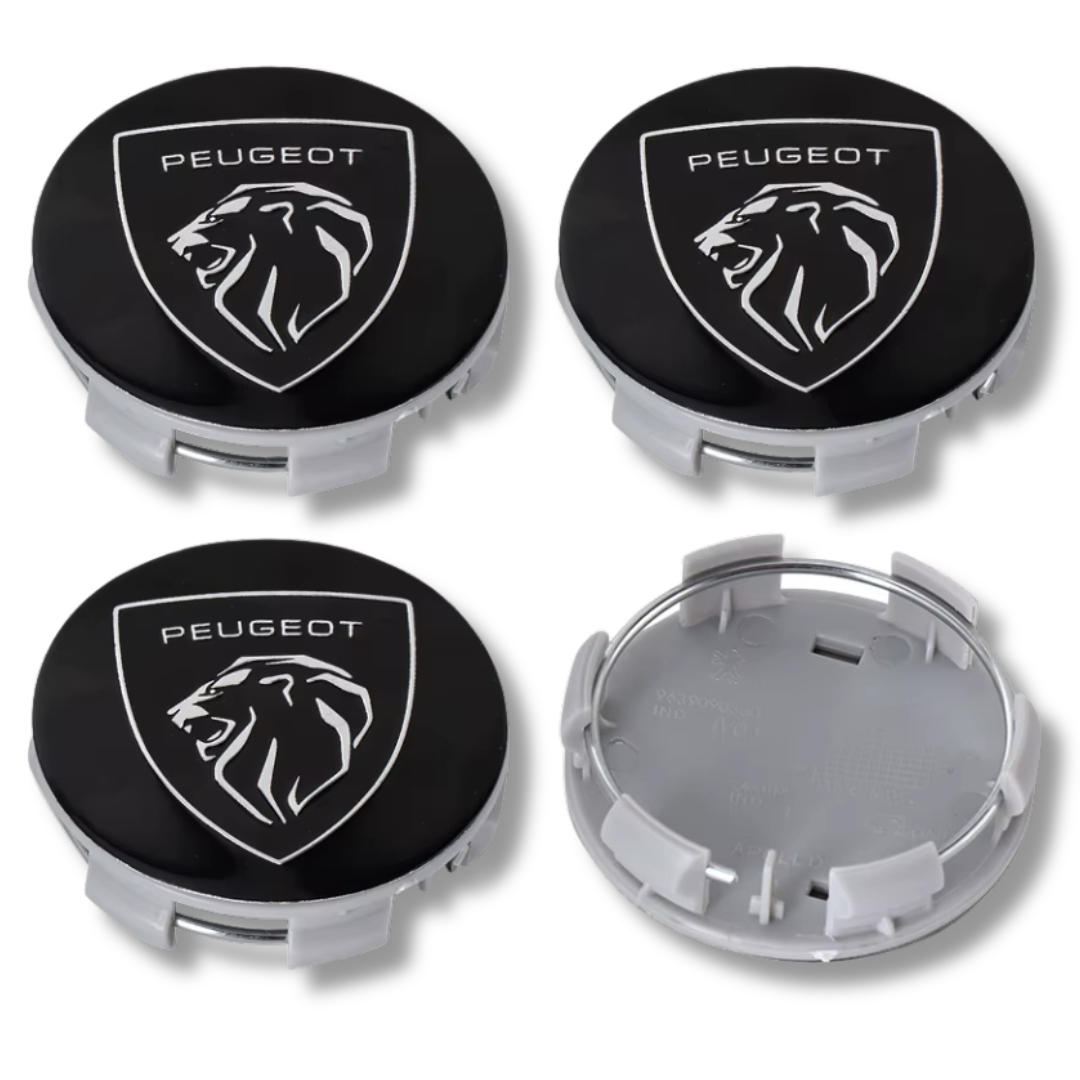 Peugeot 60mm Black plastic Centre Caps Set, set of 4, OEM 9683515580 / 542166