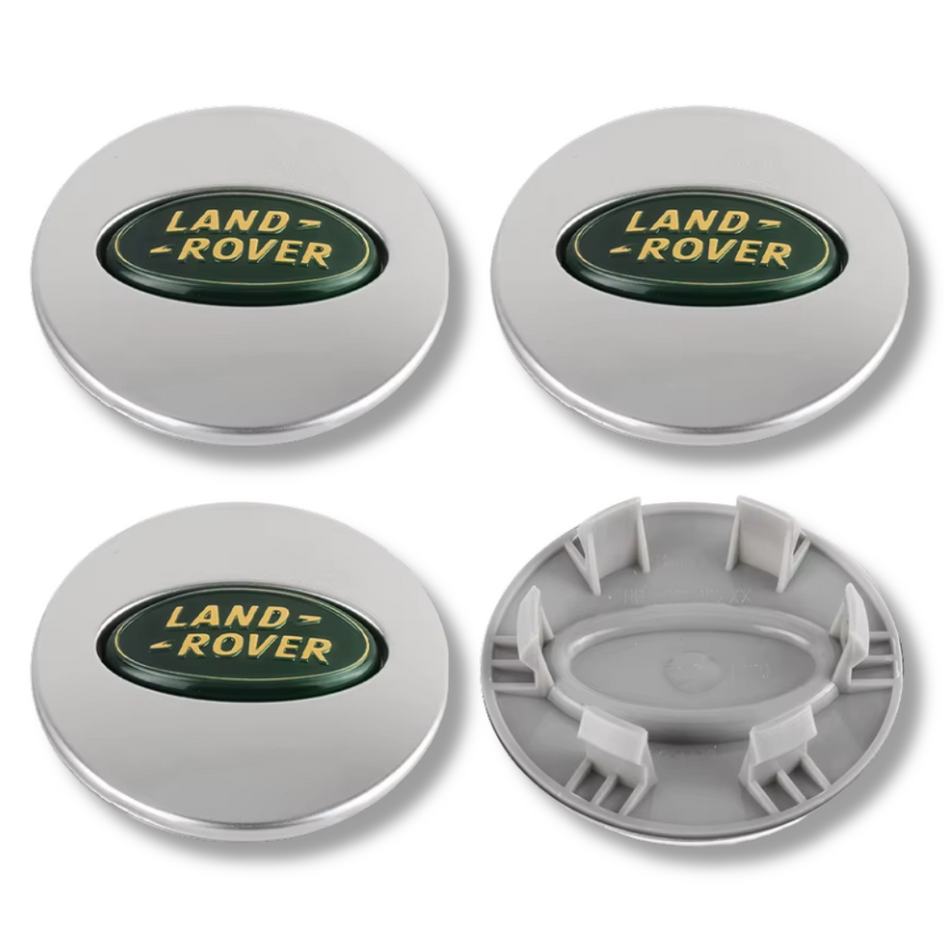 Land Rover 62mm Silver Green Yellow Sport plastic Centre Caps Set, set of 4, OEM LR069899