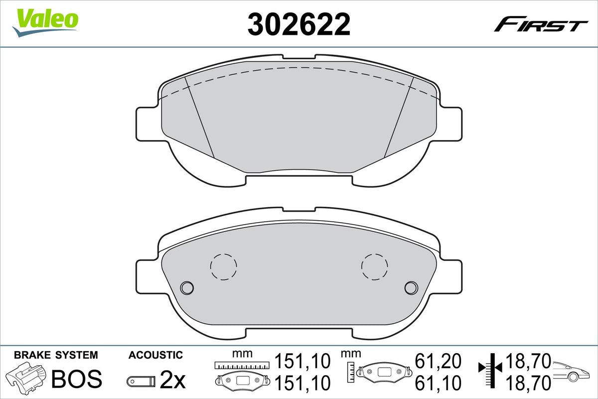 Valeo Front Brake Pad Set for Toyota, OEM quality, OEM 04465-05260, MPN 302622