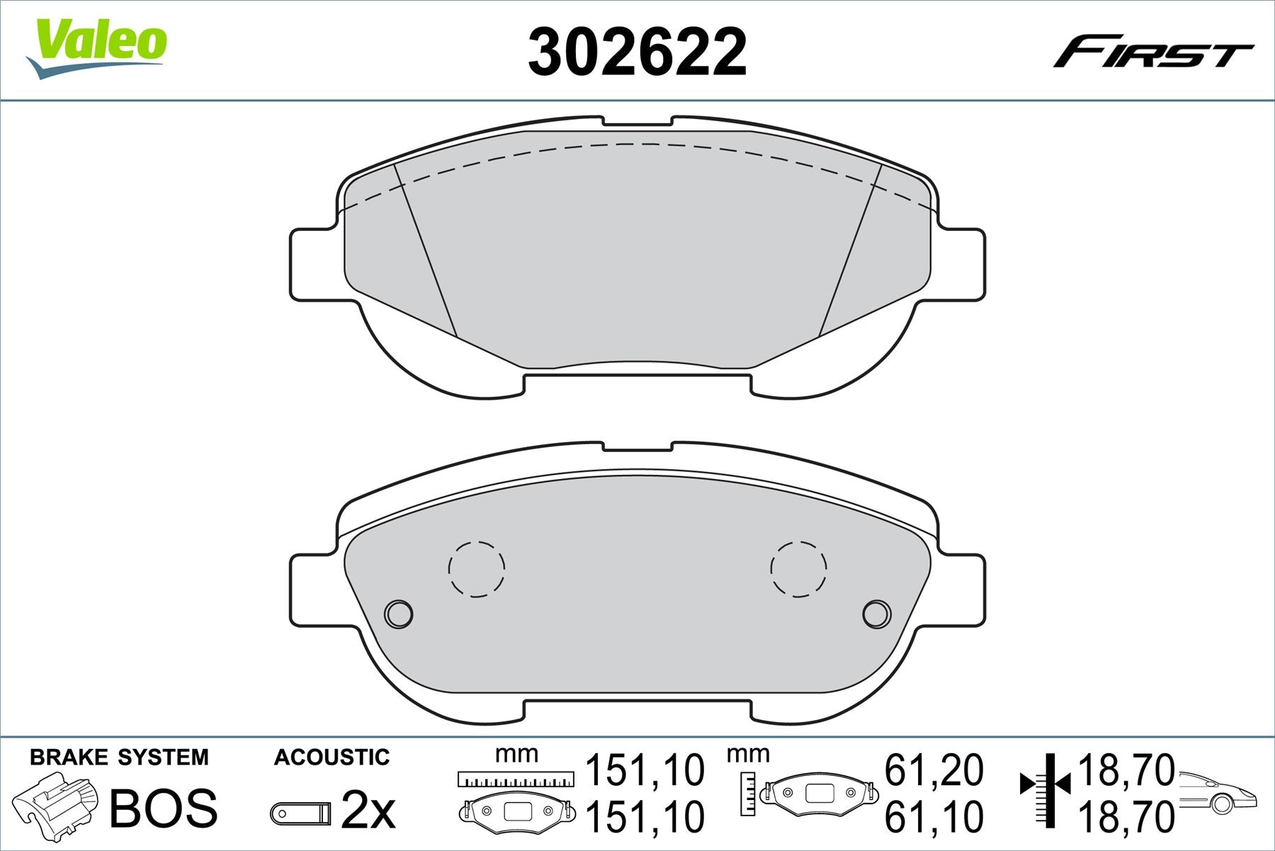 Valeo Front Brake Pad Set for Toyota, OEM quality, OEM 04465-05260, MPN 302622