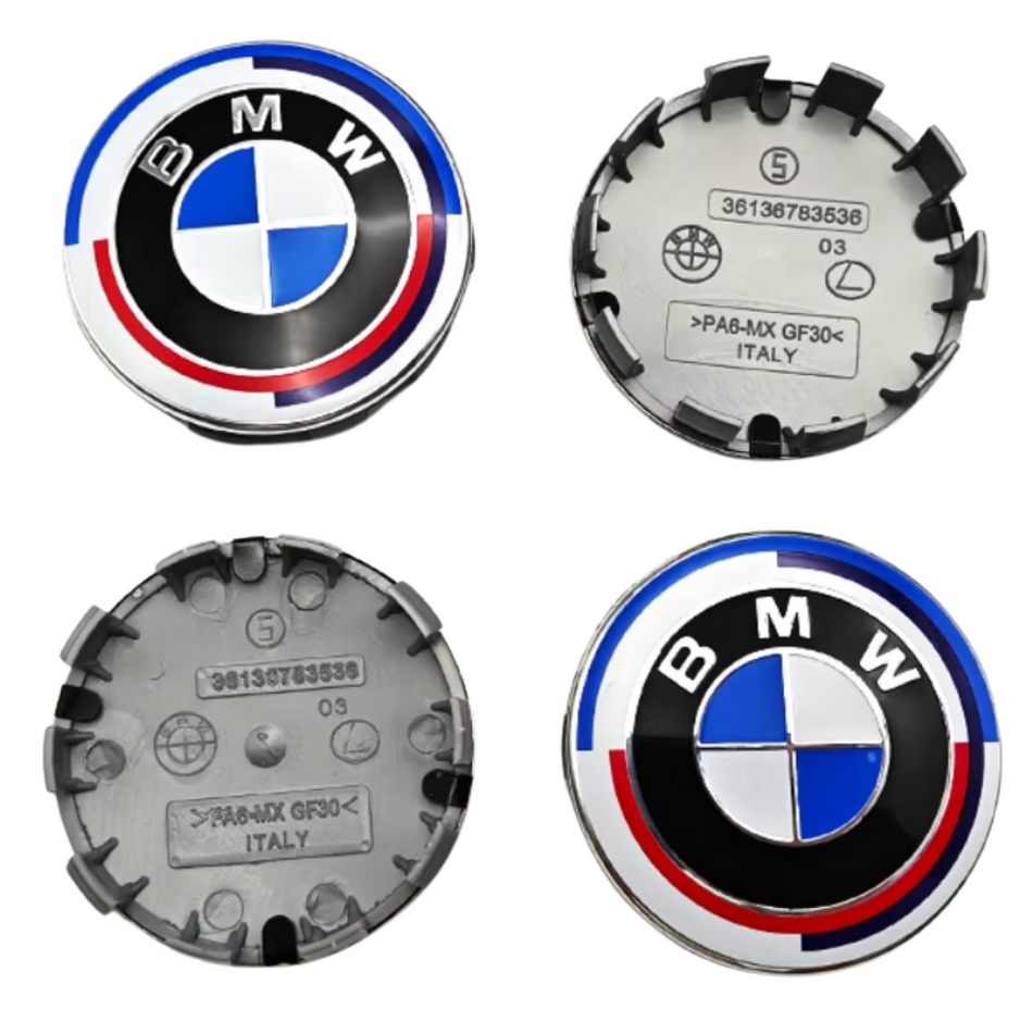 BMW 68mm 50th anniversary plastic Centre Caps Set, set of 4, OEM 36136783536