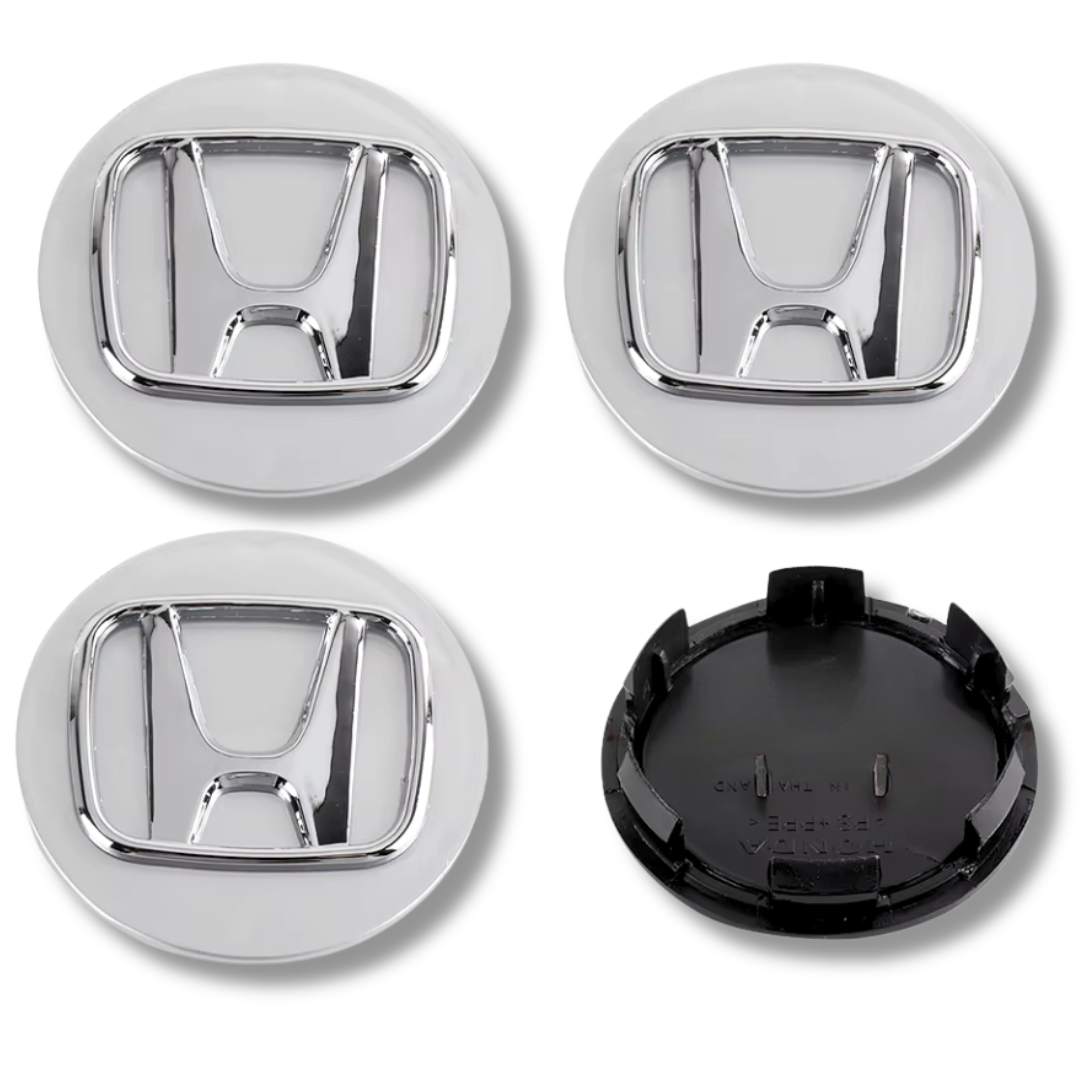 Honda 69mm Silver Chrome plastic Centre Caps Set, set of 4, OEM 44732-S9A-A00