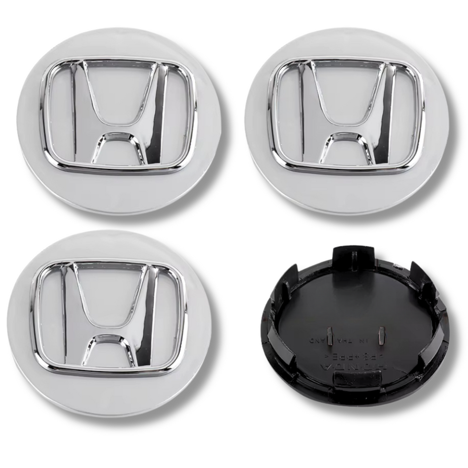 Honda 69mm Silver Chrome plastic Centre Caps Set, set of 4, OEM 44732-S9A-A00