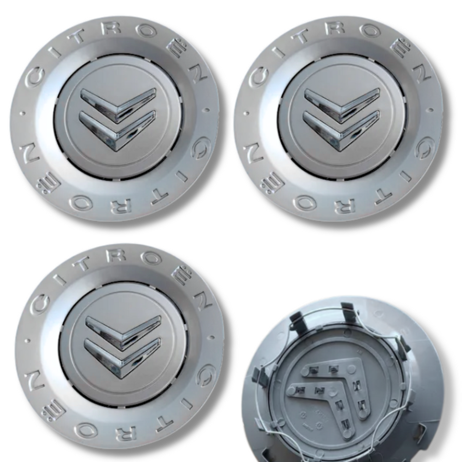 Citroen 157mm Silver plastic Centre Caps Set, set of 4, OEM 9638357080