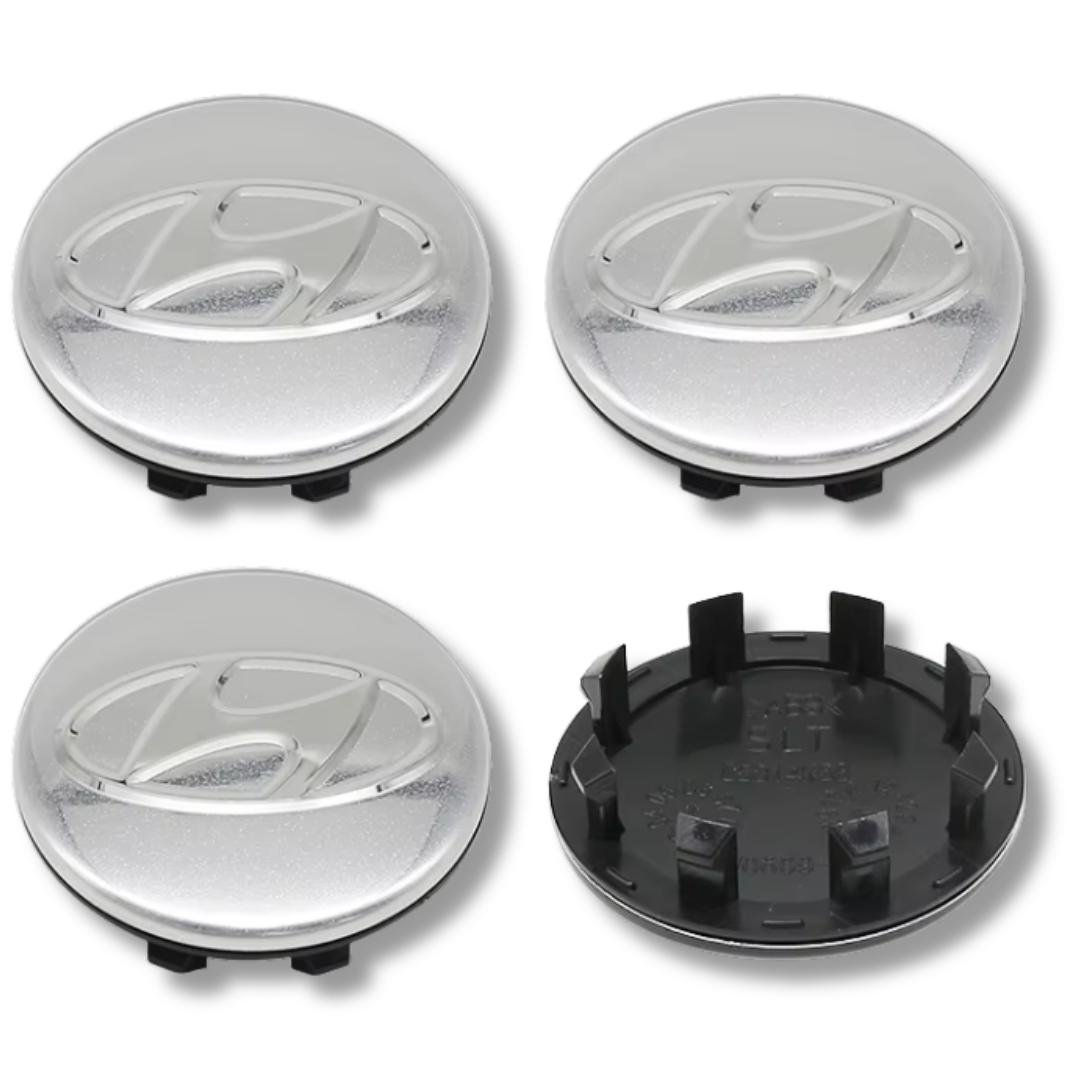 Hyundai 58mm Silver plastic Centre Caps Set, set of 4, OEM 52960-S1110