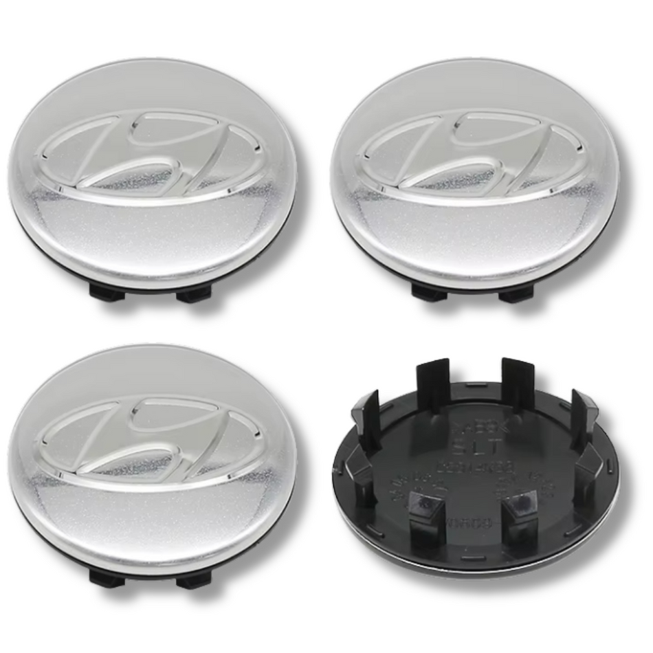 Hyundai 58mm Silver plastic Centre Caps Set, set of 4, OEM 52960-S1110