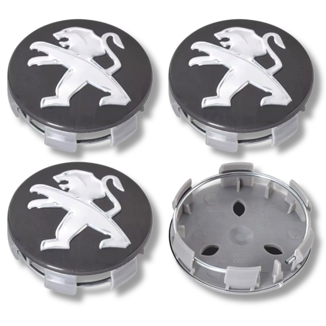 Peugeot 60mm Grey plastic Centre Caps Set, set of 4, OEM 9683515580 / 542166