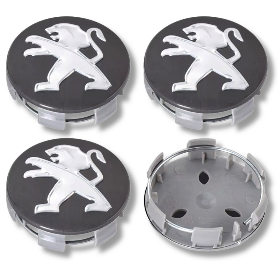 Peugeot 60mm Grey plastic Centre Caps Set, set of 4, OEM 9683515580 / 542166