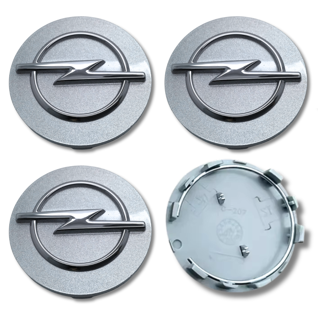 Opel 58mm Silver plastic Centre Caps Set, set of 4, OEM 13276166