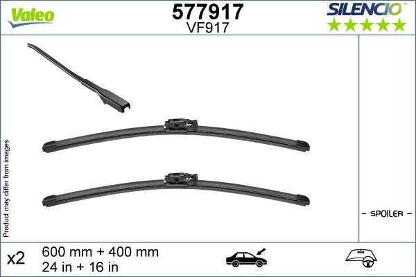 Dacia Sandero Front Wiper Blade Set, Valeo OEM, OEM VF917, MPN 577917