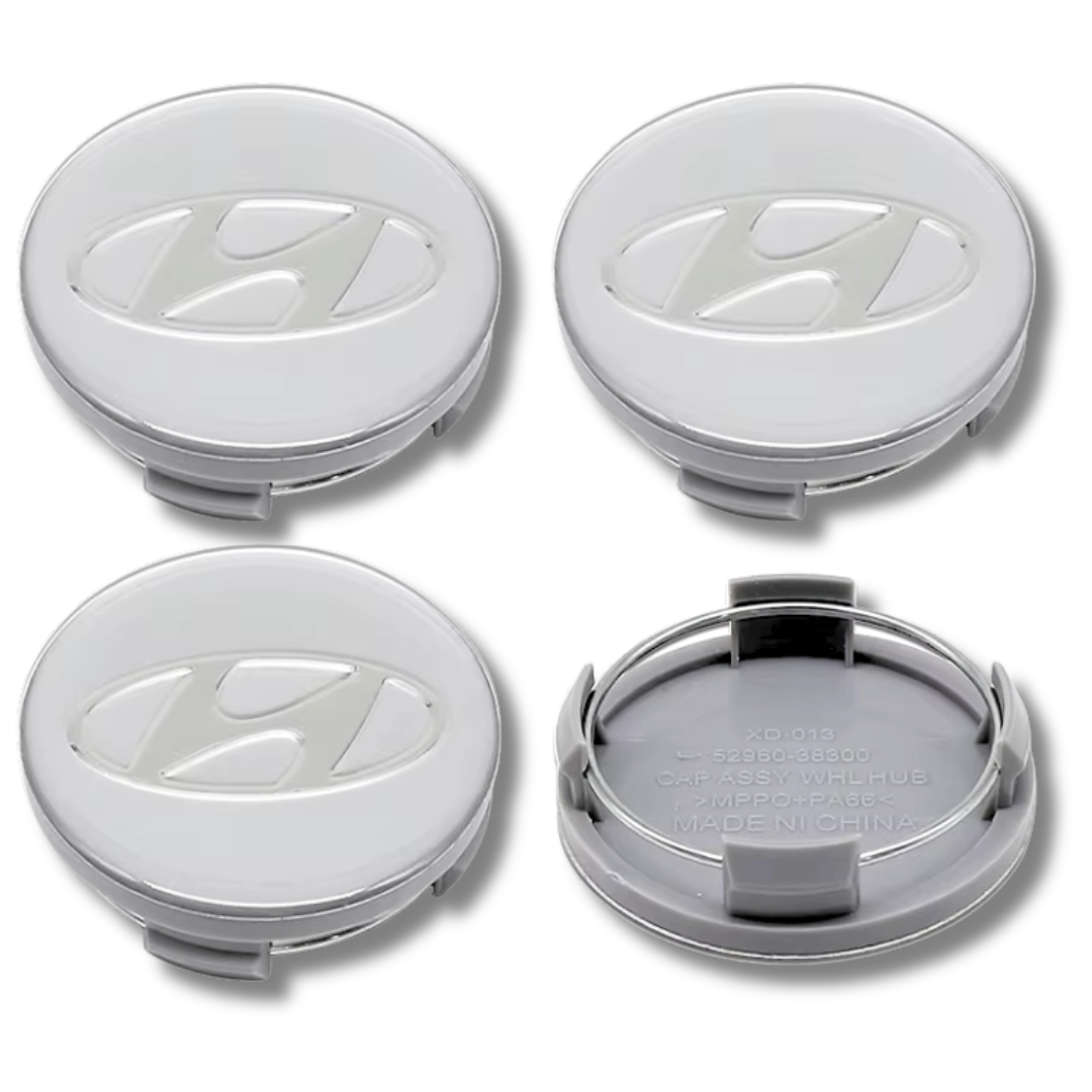 Hyundai 60mm Silver plastic Centre Caps Set, set of 4, OEM 52960-S1110