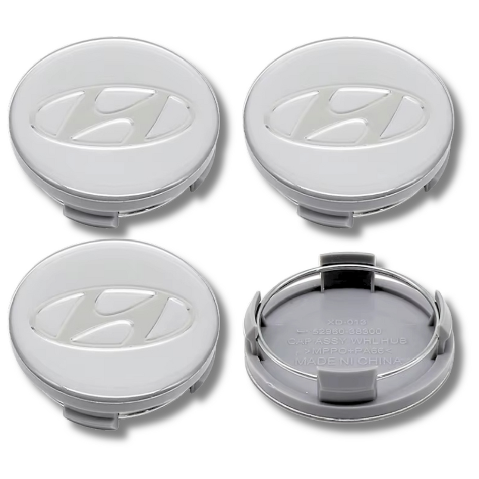 Hyundai 60mm Silver plastic Centre Caps Set, set of 4, OEM 52960-S1110