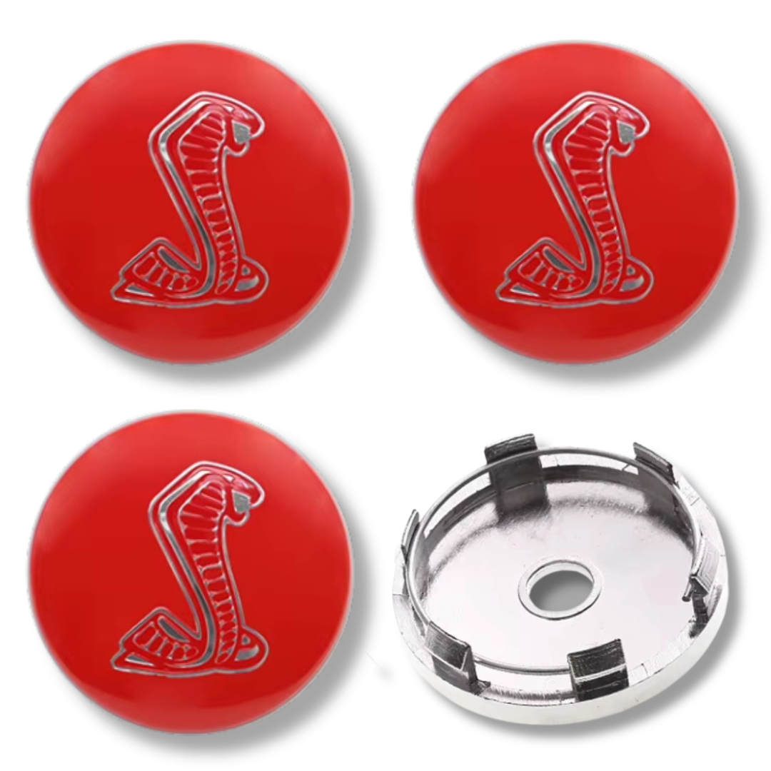 Ford 60mm Red plastic Centre Caps Set, set of 4, OEM 1368744