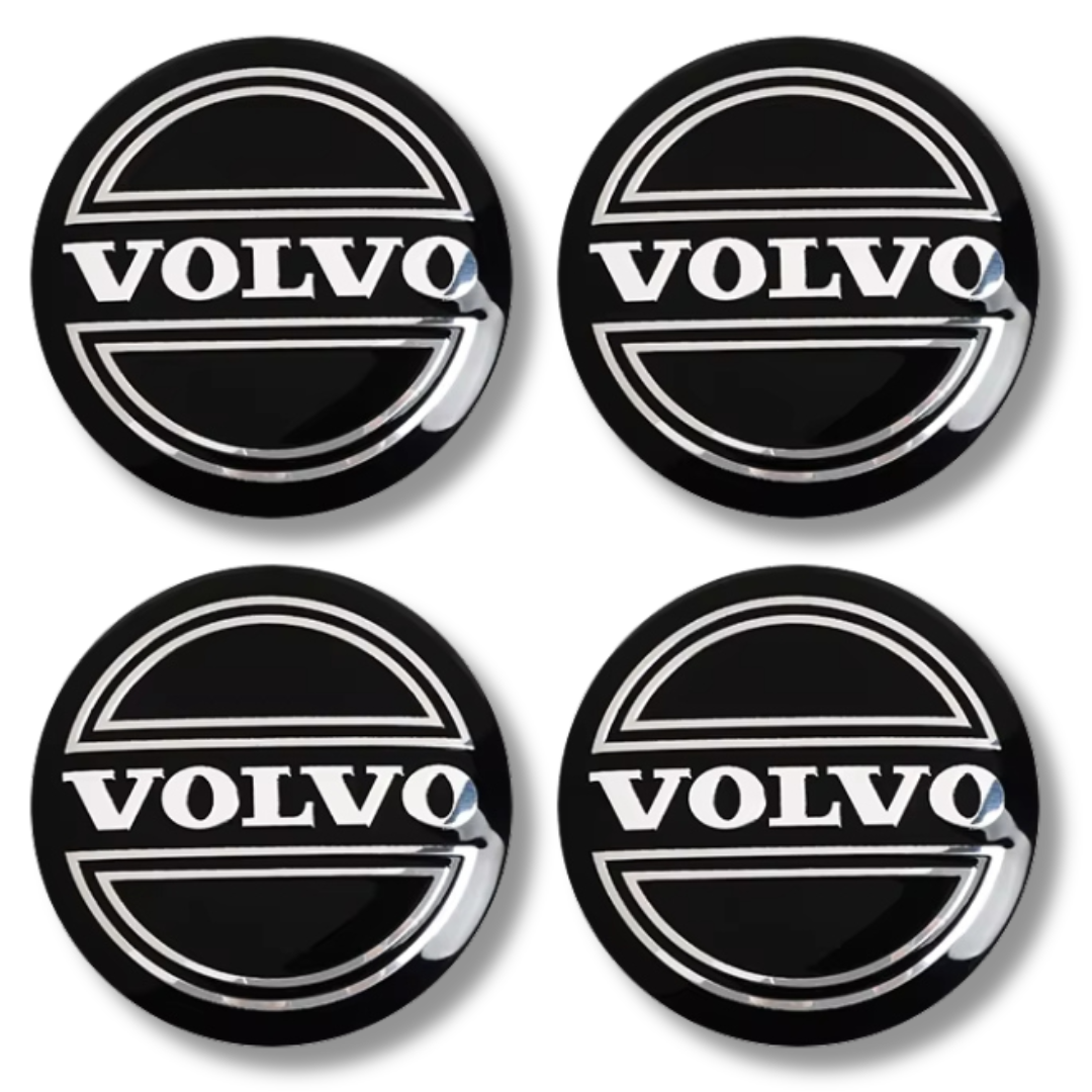 Volvo 64mm Black Chrome 3D plastic Centre Caps Set, set of 4, OEM 30666913 / 31400897