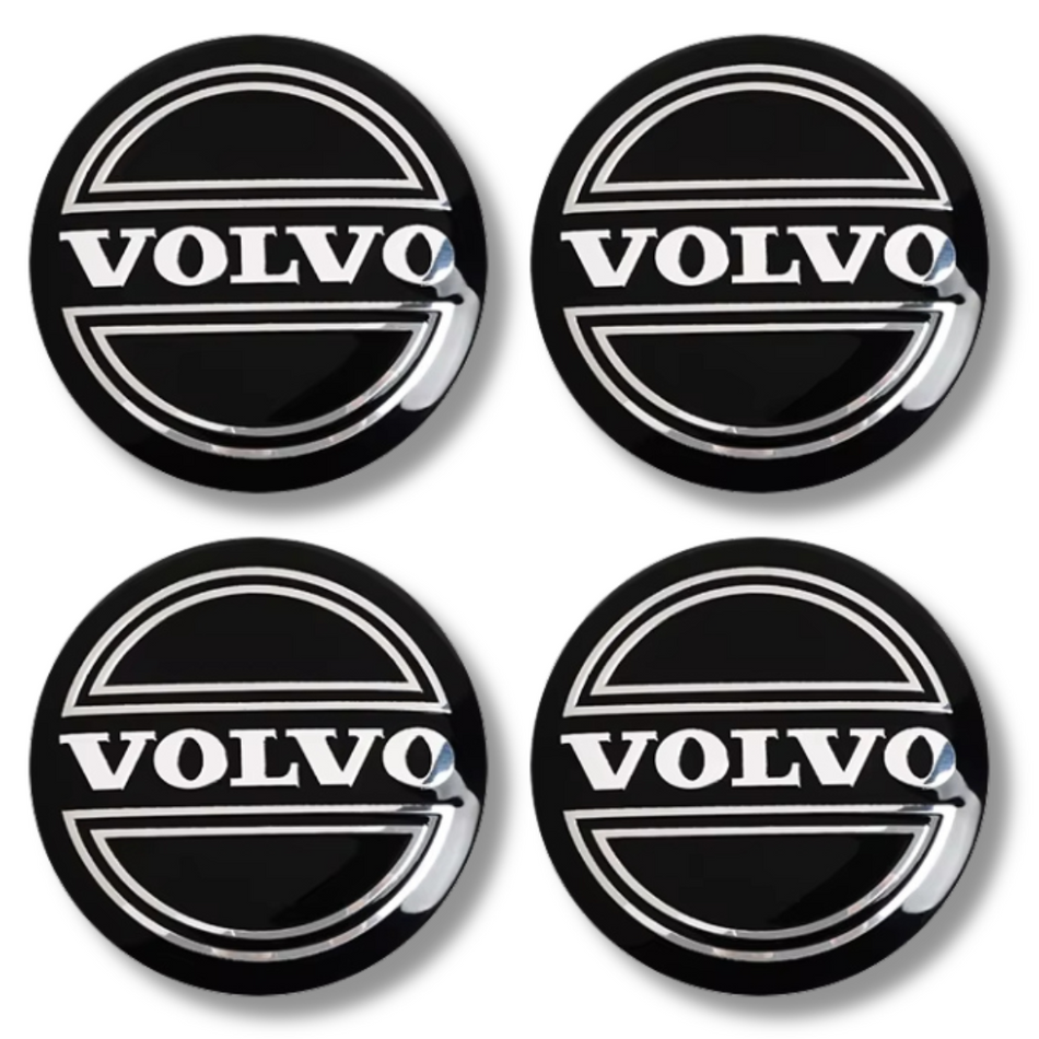 Volvo 64mm Black Chrome 3D plastic Centre Caps Set, set of 4, OEM 30666913 / 31400897