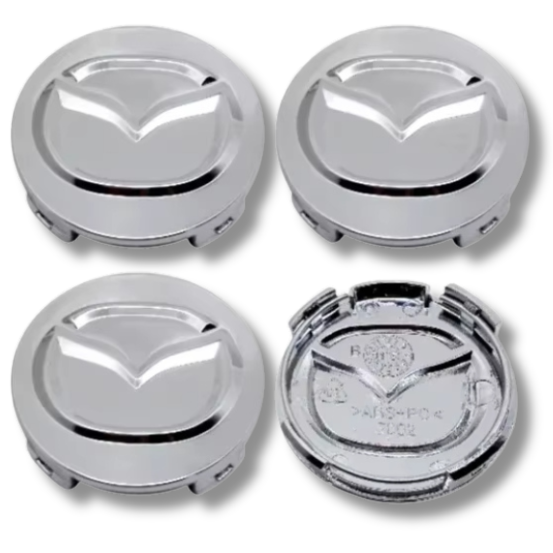 Mazda 52mm Chrome plastic Centre Caps Set, set of 4, OEM KD51-37-190