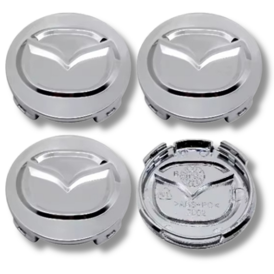 Mazda 52mm Chrome plastic Centre Caps Set, set of 4, OEM KD51-37-190