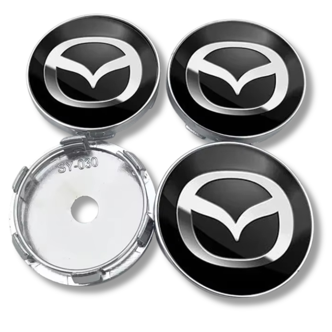 Mazda 60mm Black Chrome plastic Centre Caps Set, set of 4, OEM KD51-37-190