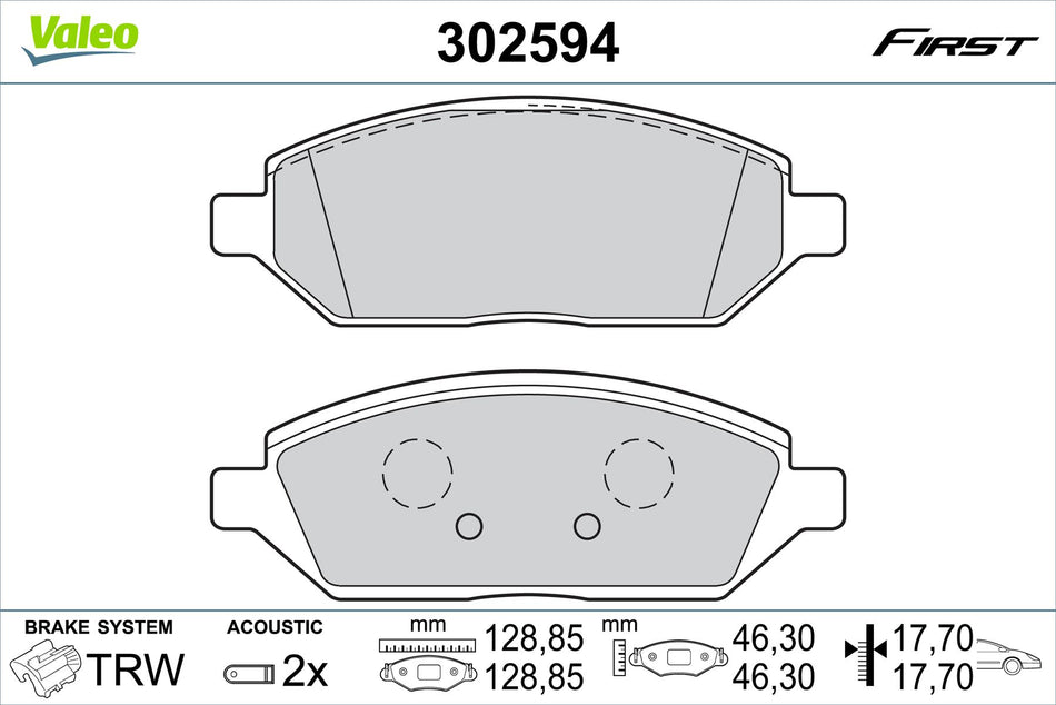 Valeo Front Brake Pad Set for Vauxhall, OEM quality, OEM 1605324, MPN 302594