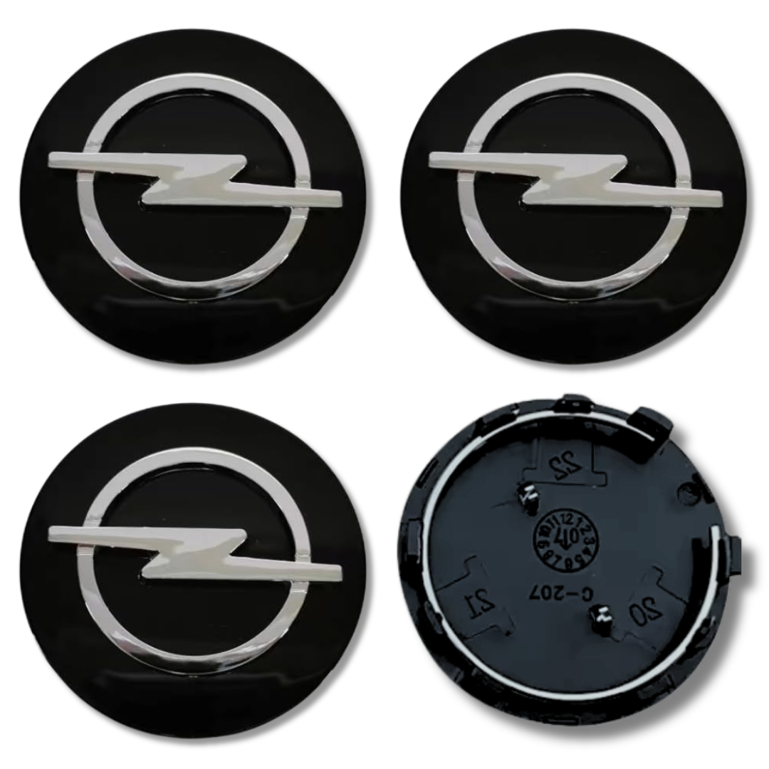 Opel 58mm Black plastic Centre Caps Set, set of 4, OEM 13276166