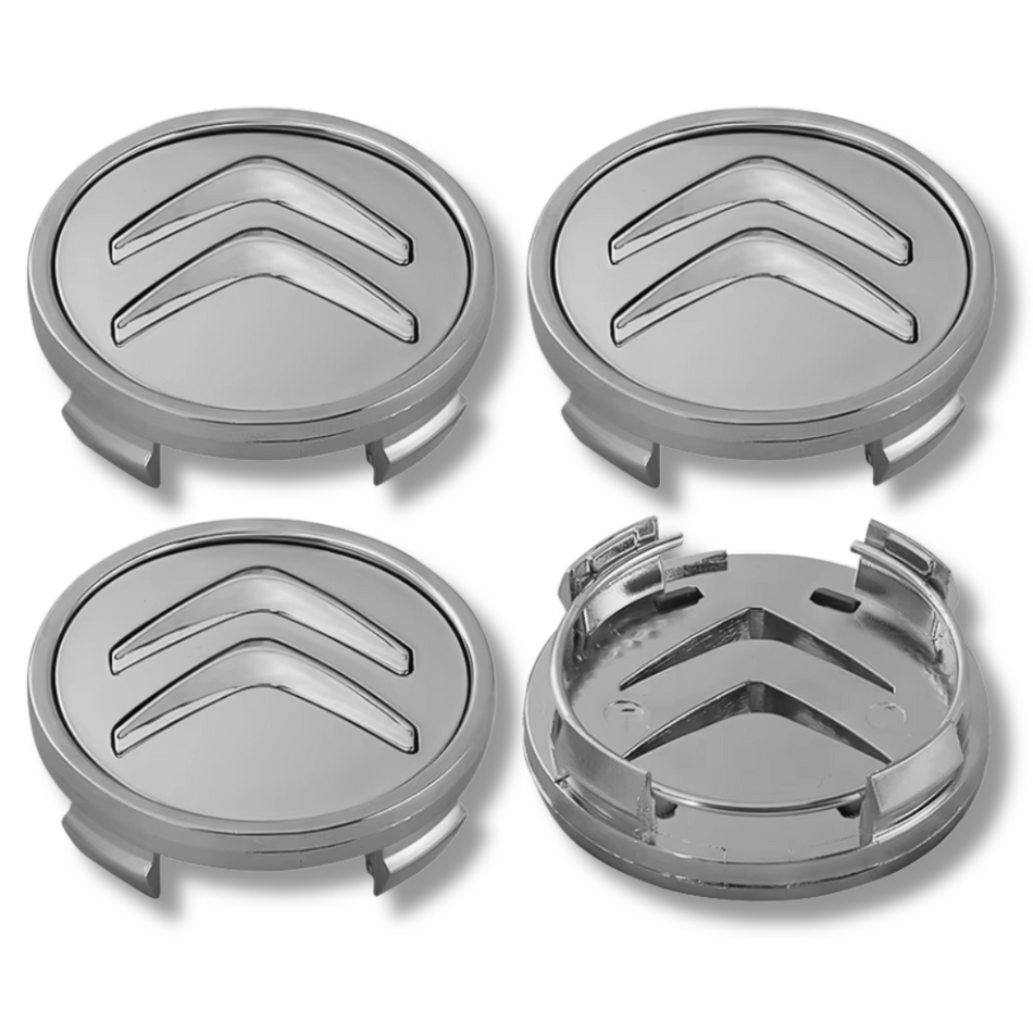 Citroen 60mm Silver plastic Centre Caps Set, set of 4, OEM 9406H6 / 542154