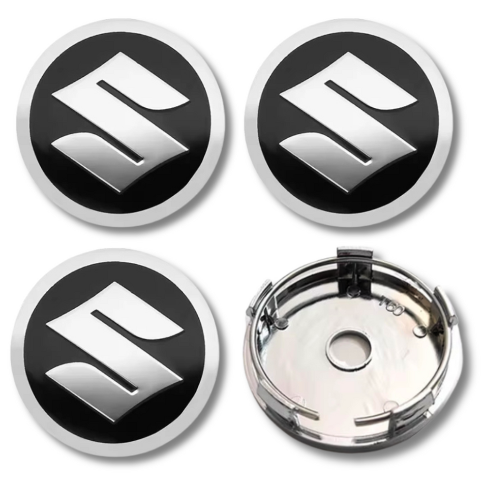 Suzuki 60mm Black Silver plastic Centre Caps Set, set of 4, OEM 43252-63J00