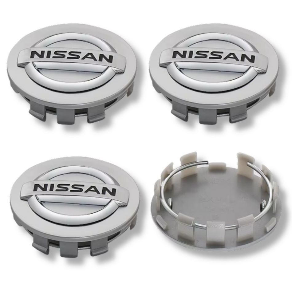 Nissan 54mm Silver plastic Centre Caps Set, set of 4, OEM 40342-AU510