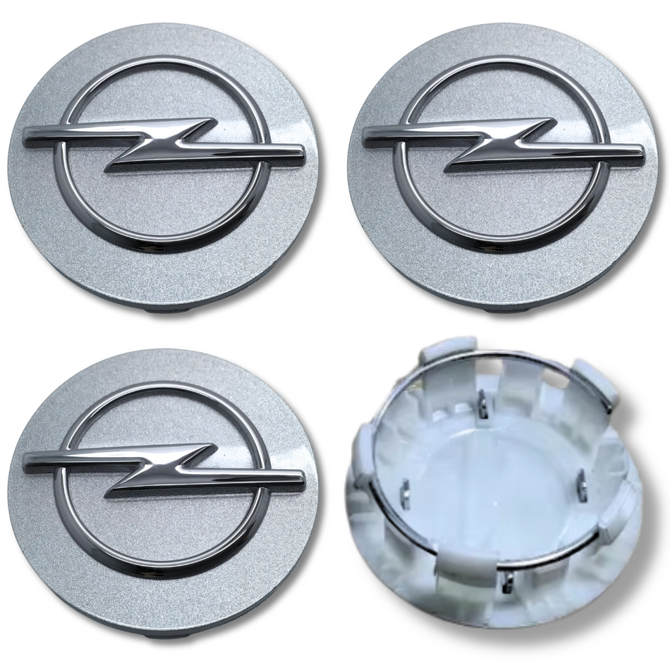 Opel 54mm Silver plastic Centre Caps Set, set of 4, OEM 13276166