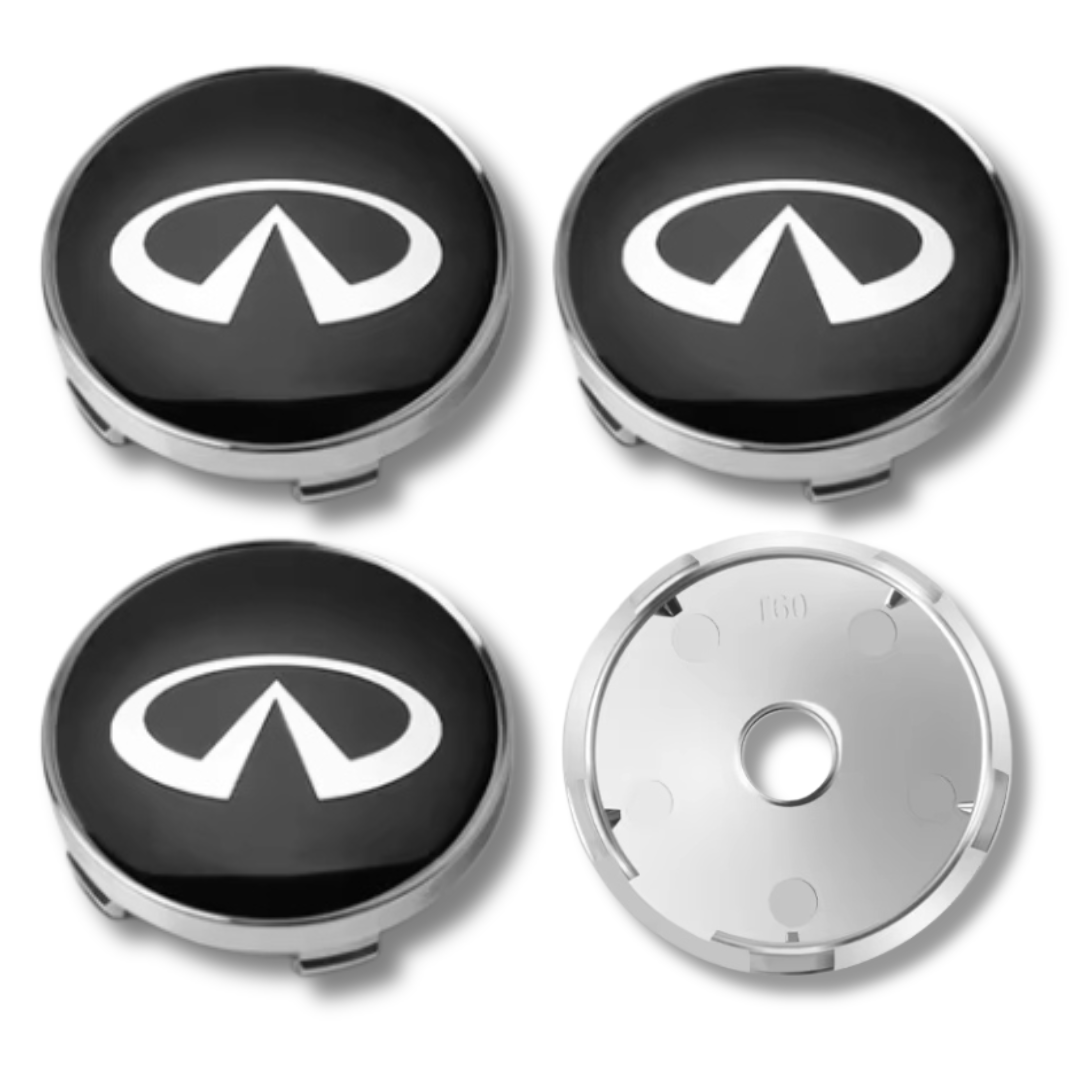 Infiniti 60mm Black plastic Centre Caps Set, set of 4, OEM 40342-AU510