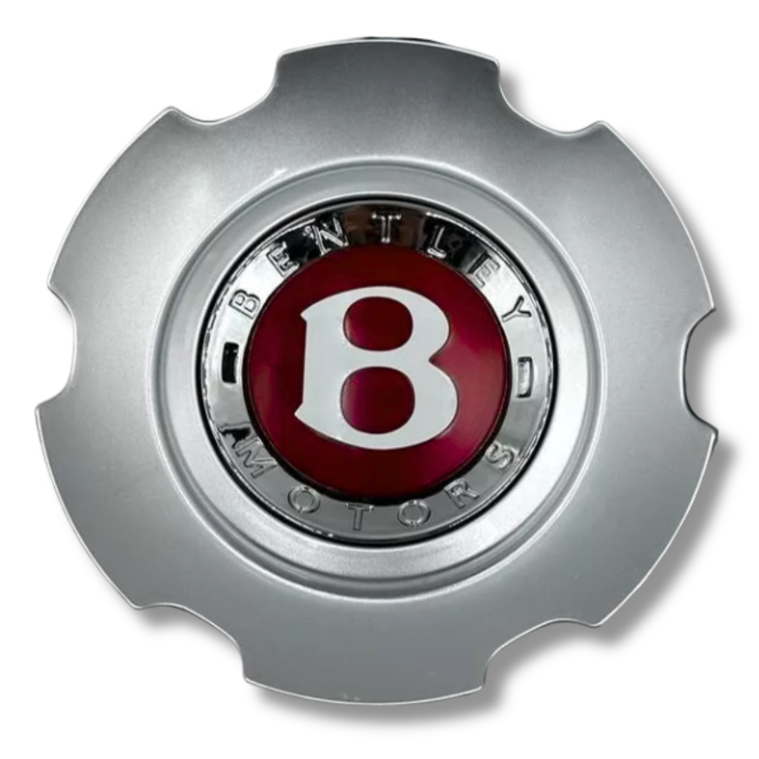 Bentley 166mm Silver Red plastic Centre Cap, single, OEM 3W0601159M